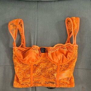 SHEIN Vibrant Orange Lace Bustier